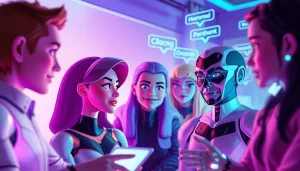 Engaging NSFW AI characters in an immersive futuristic chat scene