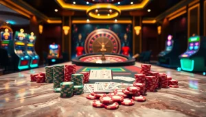 Engaging scene of a poker table showcasing Giới Thiệu S8 with colorful chips and cards, highlighting the excitement of gambling.