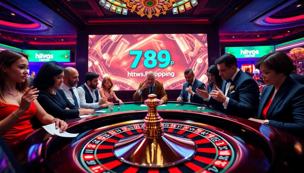 Betting excitement at a roulette table in a luxurious casino scene featuring https://789p.shopping/.
