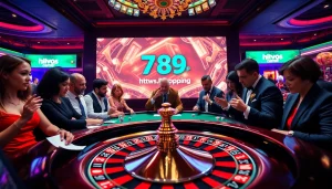 Betting excitement at a roulette table in a luxurious casino scene featuring https://789p.shopping/.