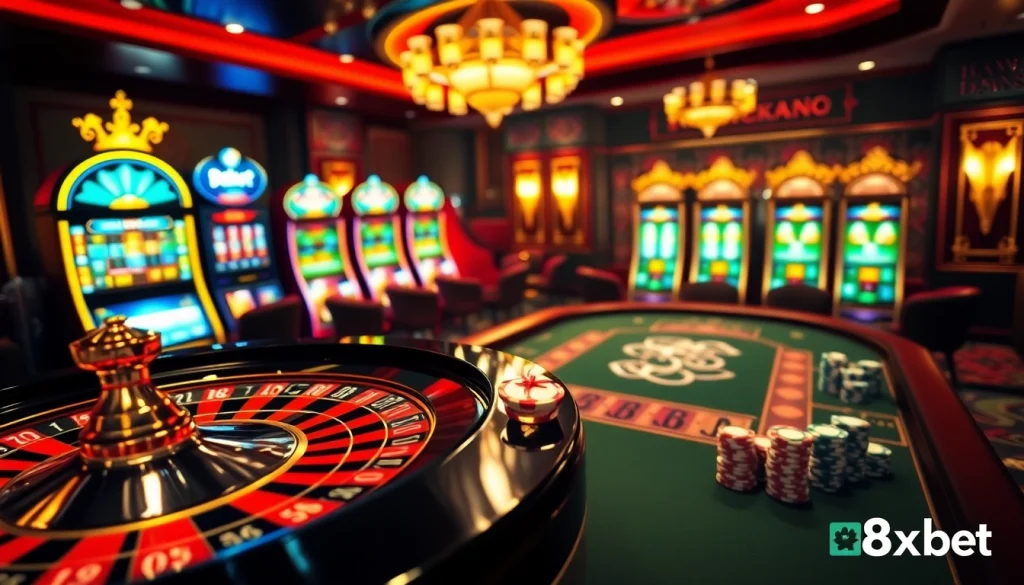 Engaging in thrilling gameplay at 8xbet, as players enjoy a vibrant casino atmosphere.