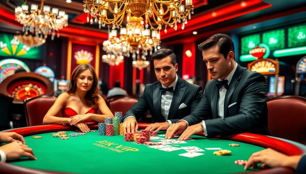 Playing at the luxurious rik vip casino table with vibrant poker chips and cards.