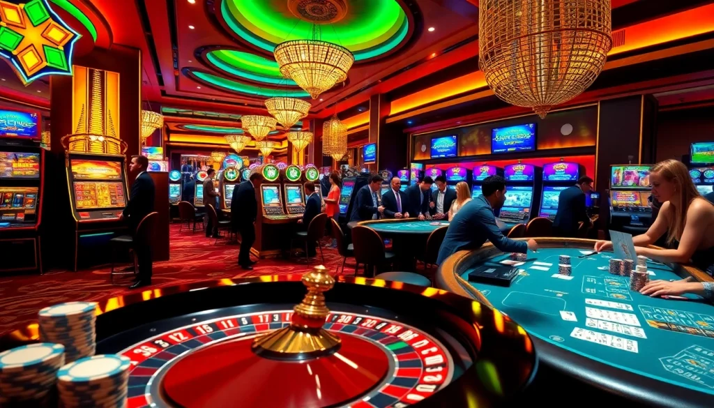 Nohu90 casino experience with players engaged in thrilling slot machines and roulette action.