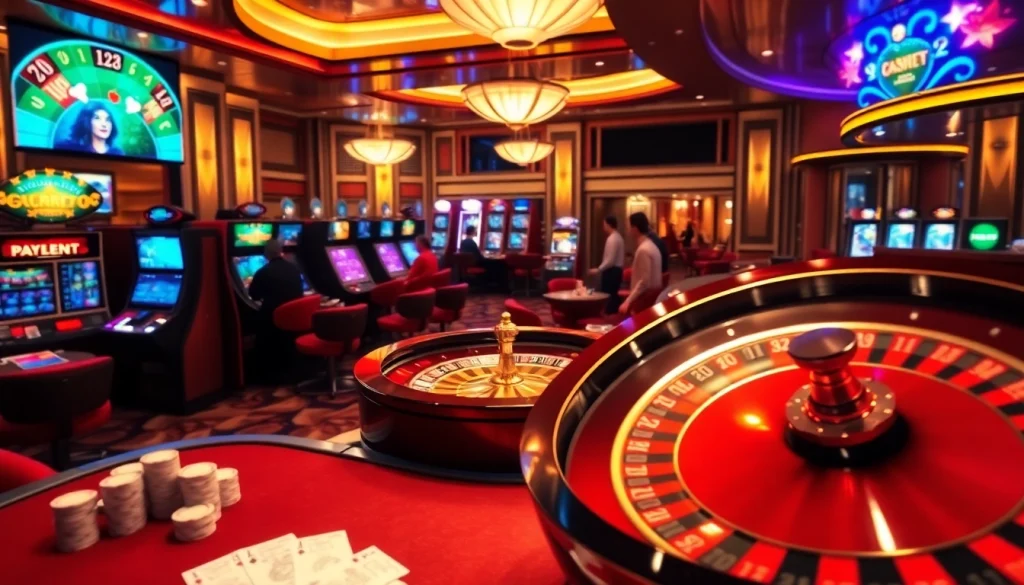SX88 casino action with vibrant tables, slot machines, and engaged players in a luxurious setting.