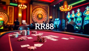 Experience the thrill of RR88 at a luxurious poker table, filled with high stakes and excitement.