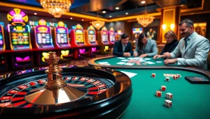 Engage in a thrilling roulette game with colorful chips and lively casino atmosphere.