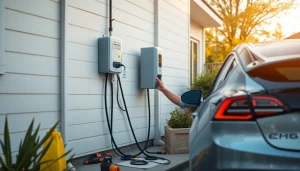 EV charger installation cost being assessed by a certified electrician at a residential property, emphasizing expertise and safety.
