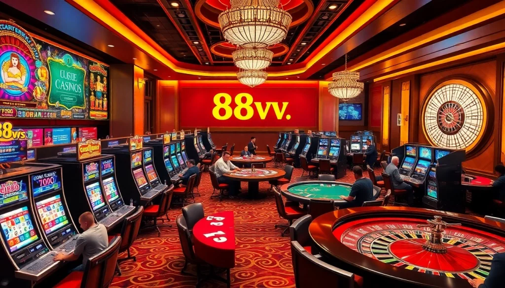 Experience thrilling gaming action at 88vv with vibrant slot machines and elegant tables.