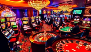 Players enjoying the excitement of casino games at 23win with vibrant slot machines and roulette.