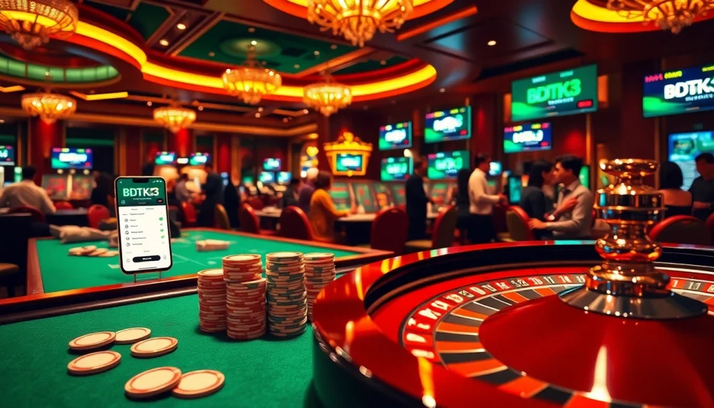 Engage with BDTK3 on a luxurious casino table filled with poker chips and roulette wheels.