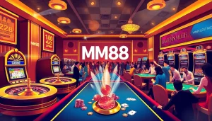 Experience the excitement of gambling at MM88 with professional gaming tables and vibrant slot machines.