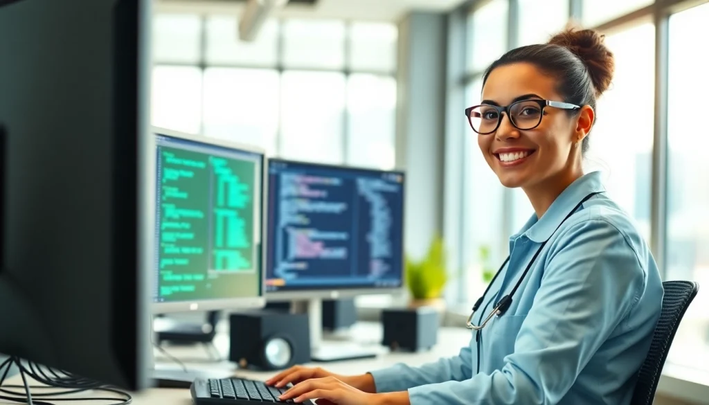 Providing Computer help through professional assistance in a modern office environment.