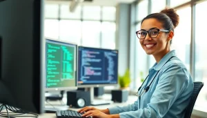 Providing Computer help through professional assistance in a modern office environment.