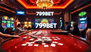 Exciting gaming action at 789BET casino with poker chips and cards on the table.