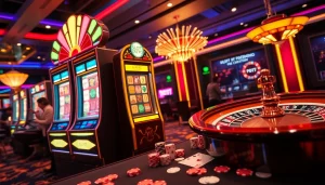 Experience the thrill of slot depo 1000 wins at an upscale casino with vibrant slot machines.