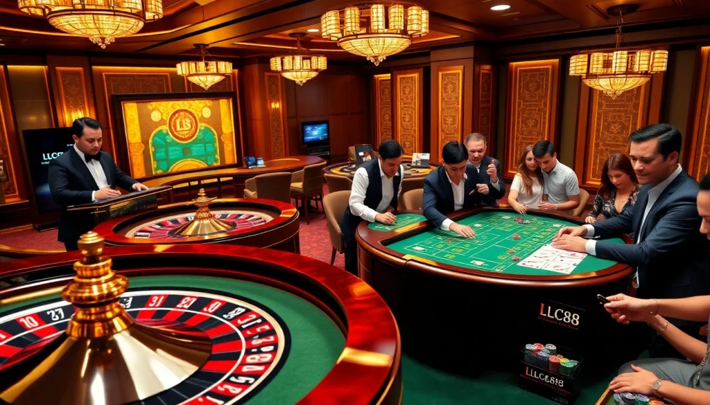 Gamblers enjoying an exciting gameplay experience at Lc88 casino tables.