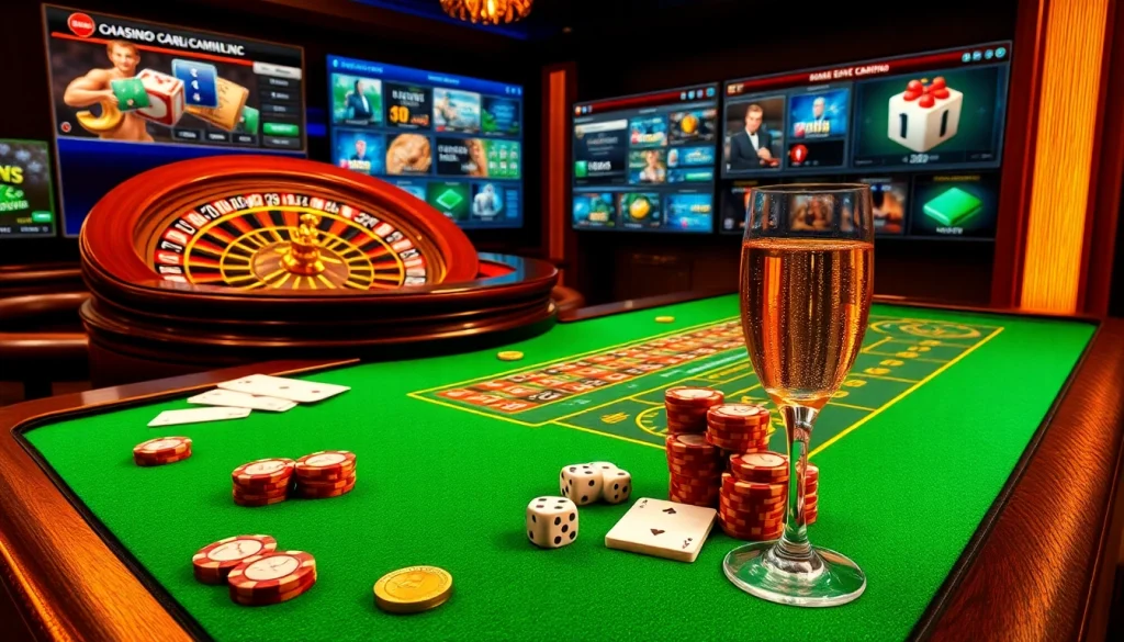 Experience the excitement of casinos en ligne with vibrant gaming tables and classic roulette wheels.