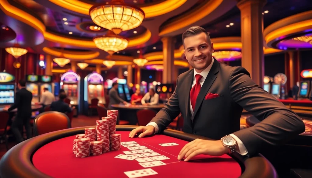 Players enjoying a thrilling experience at S8 casino with vibrant gaming tables and slot machines.