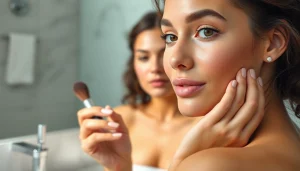 Best cc cream for oily skin applied by a diverse woman in a modern bathroom.