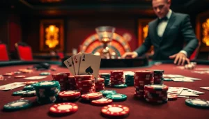 Exciting scene showcasing S8 poker action at a luxurious casino table, complete with chips and cards.