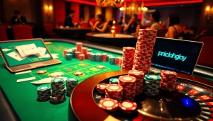 Engage with the mesmerizing link alternatif onicplay at an elegant poker table with vibrant chips and cards.