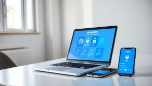 笔记本电脑上显示的 QuickQ 下载界面，体现安全上网。