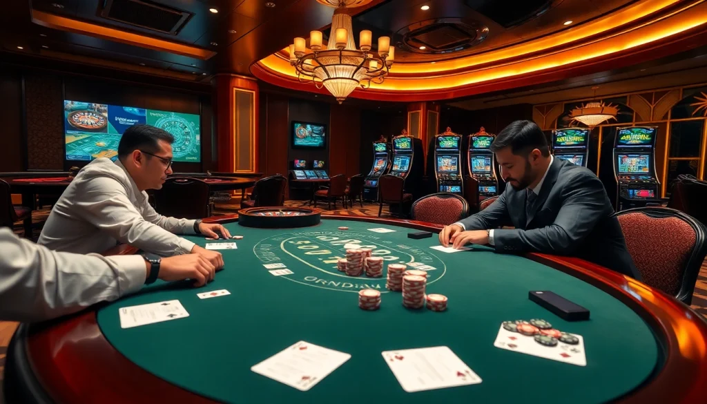 Experience the excitement of ONBET88 with a luxurious poker game scene, highlighting strategy and skill.