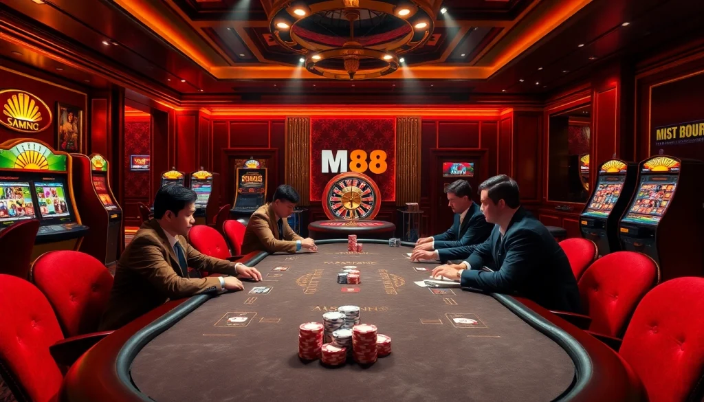 Experience the excitement of MM88 casino gambling with high-stakes poker games and vibrant slot machines.