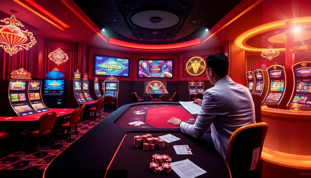 Experience thrilling gameplay at u888 com, showcasing a luxurious virtual casino with vibrant slot machines and engaging live dealers.