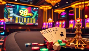 Experience the excitement of 98win with vibrant casino visuals and live betting action.