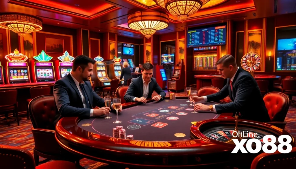 Engaged players at a poker table showcasing professional gameplay and high stakes in xo88 casino.