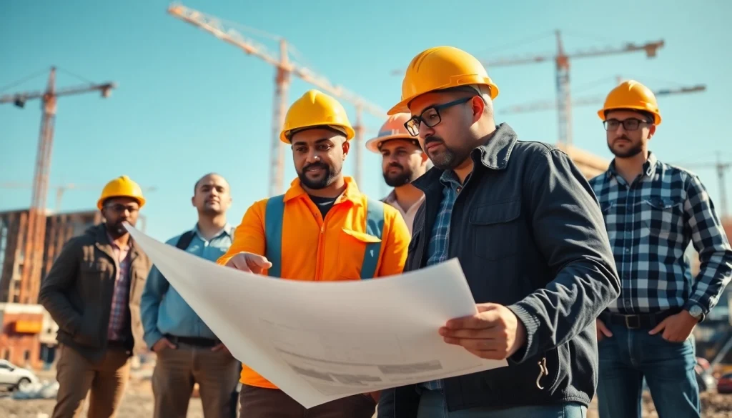 New Jersey Commercial General Contractor collaborating on construction plans at a busy site.