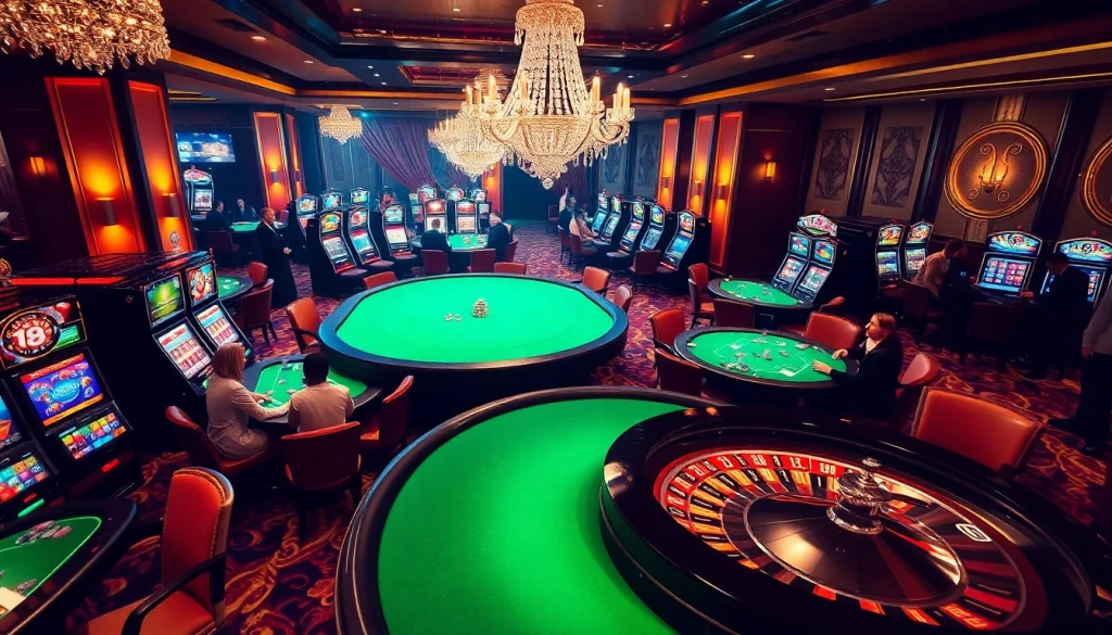 Engage in the luxury experience of Clube VIP HHBET with vibrant casino elements in a plush setting.