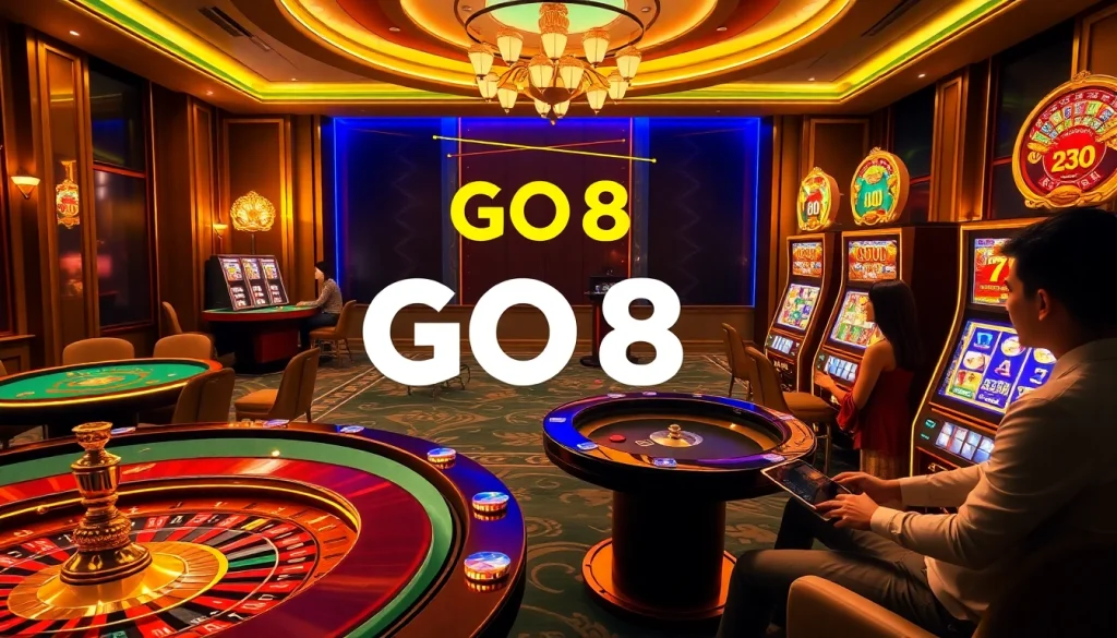 Players engaging in high-stakes poker at the GO8 casino, showcasing thrilling gambling excitement.