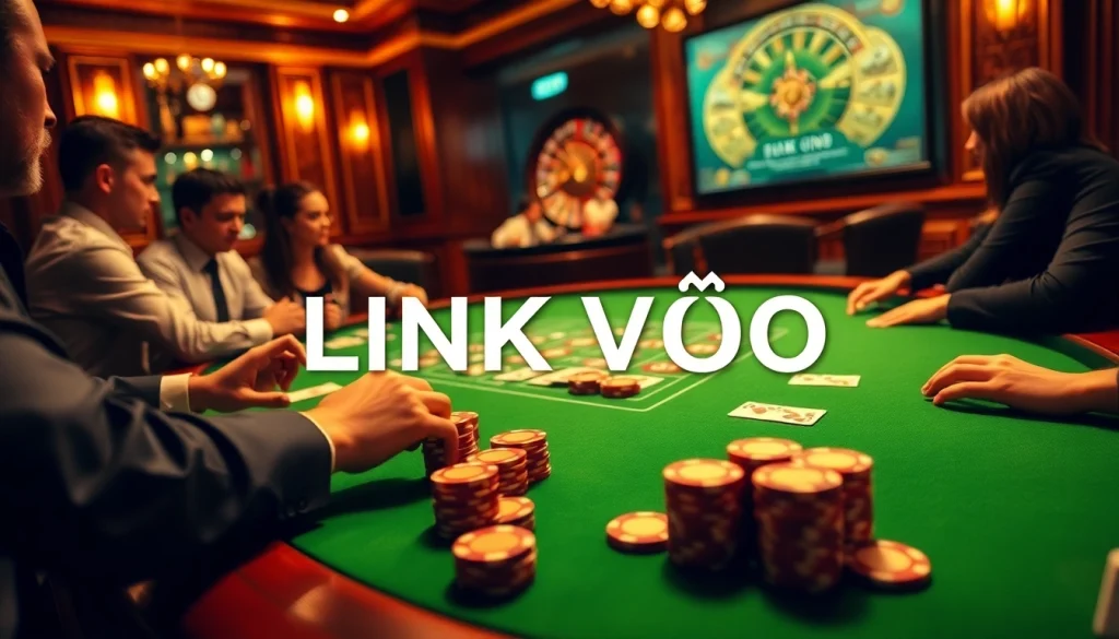 Experience the thrill of gambling with LINK VÀO Bomwin at a luxurious poker table showcasing vibrant gameplay and high-stacked chips.
