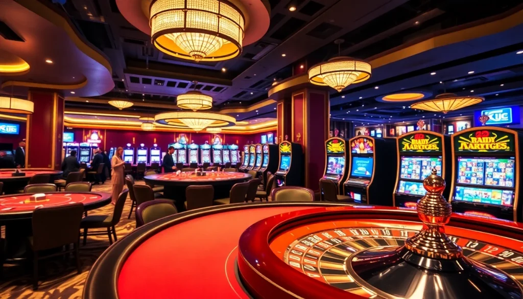 KJC casino gaming excitement with vibrant poker tables and spinning roulette wheels