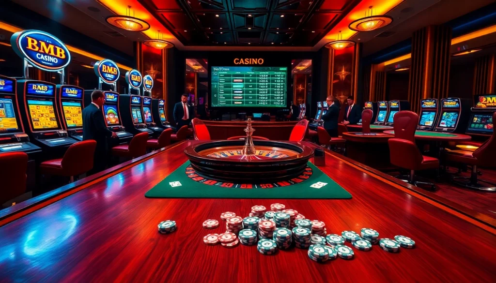 Engage with BK8's thrilling online casino games featuring poker chips and roulette table action.