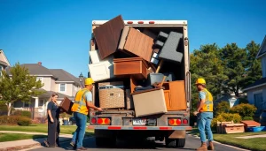 Efficient junk removal service in Bergen County featuring a professional team loading furniture and appliances.