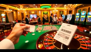 RR88 players strategizing at a luxurious casino table filled with chips and cards.