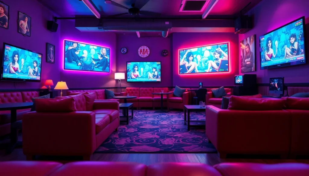 Exciting gaming lounge showcasing popular porn games in a vibrant setting.