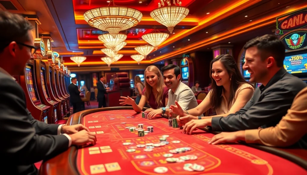 Capture the excitement at k9k9 casino with lively gaming scenes and vibrant slot machines.