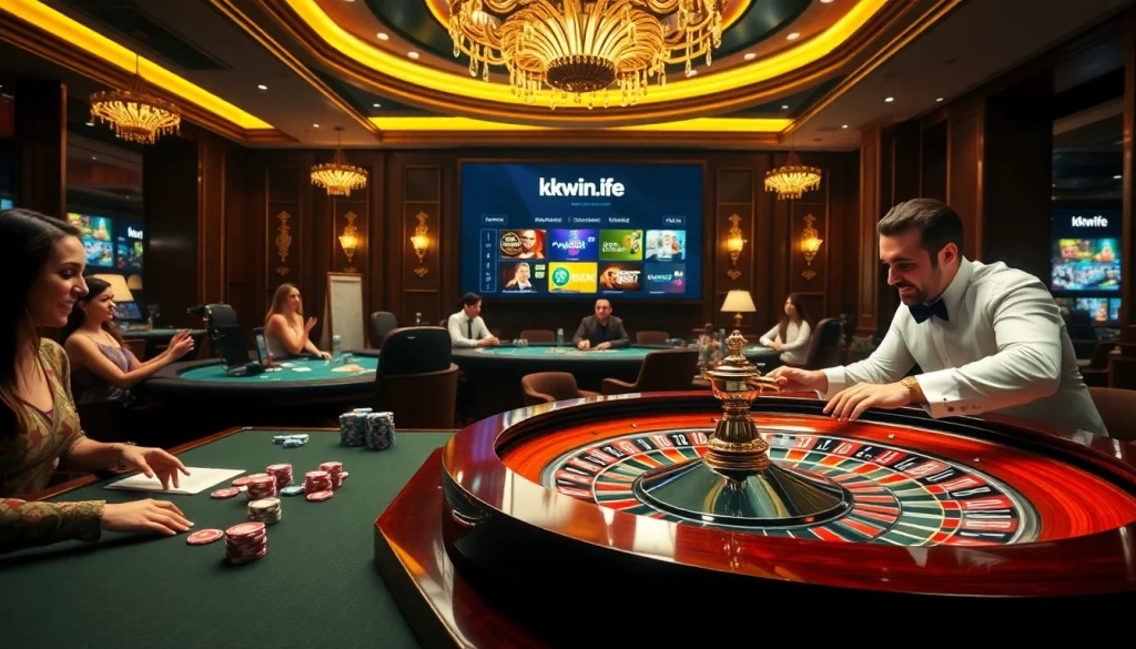 Experience the thrill of betting at https://kkwin.life/ with a vibrant casino scene showcasing excitement.