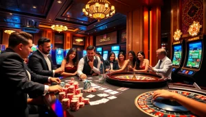 Play high-stakes poker at https://rr88a.us.com/ in a vibrant casino atmosphere with chips and cards.
