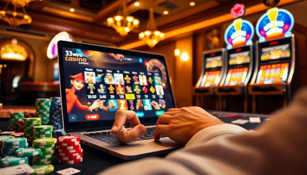 Players enjoying a winning moment through gaming at https://33wins.it.com with vibrant casino elements.
