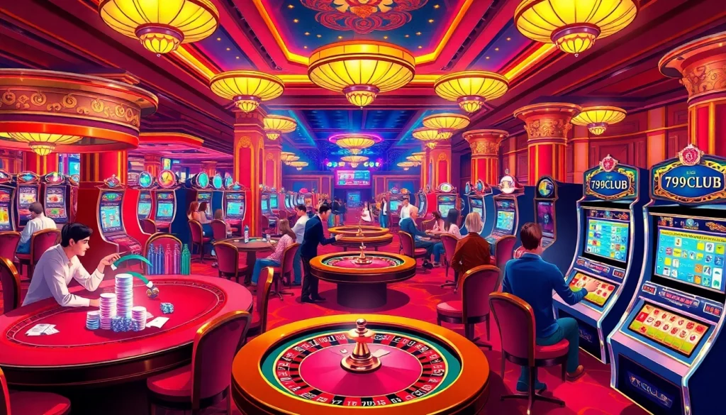 Players enjoying various games at 789CLUB casino, showcasing excitement and vibrant atmosphere.