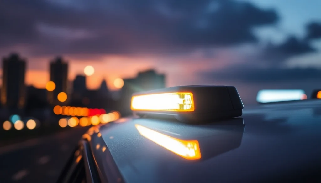 Warnleuchte V16 leuchtet sicher auf dem Dach eines Fahrzeugs und bietet Sichtbarkeit und Schutz.