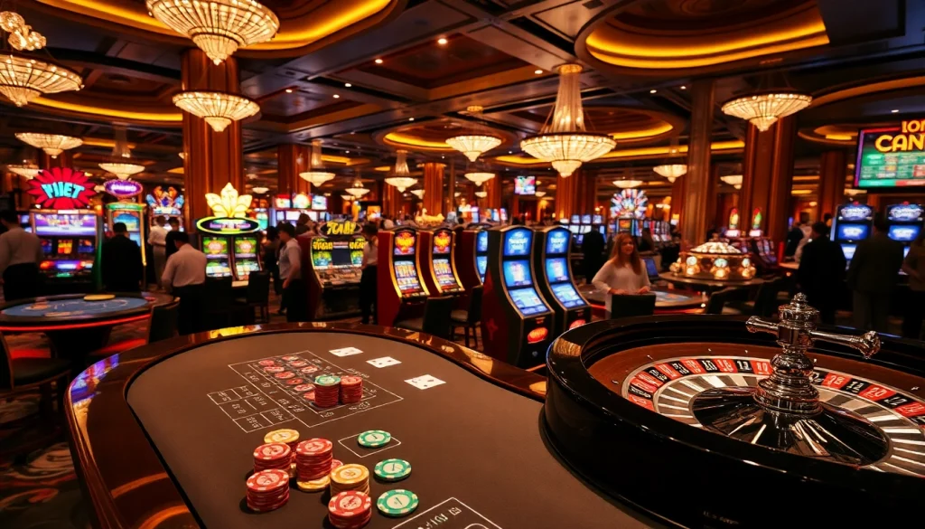 Experience the excitement of gambling at https://www.jl55.app/ with vibrant casino scenes featuring tables and slots.