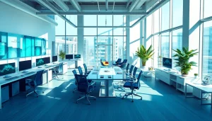 Explore modern workspace designs at https://kjc365.com/, featuring sleek technology and collaborative spaces.