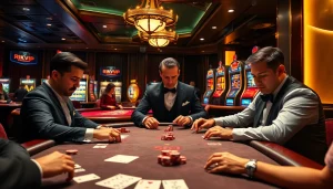 Engaging gamblers at a luxurious casino environment featuring RIKVIP elements in a high-stakes game.