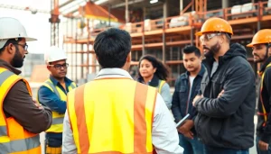 Participants engaged in construction safety training, showcasing teamwork and safety equipment.